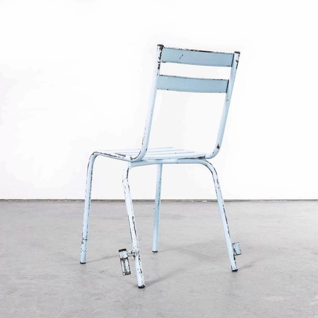White French Sky Blue Metal Stacking Outdoor Chairs from Tolix, 1950s, Set of 6 For Sale - Image 8 of 9