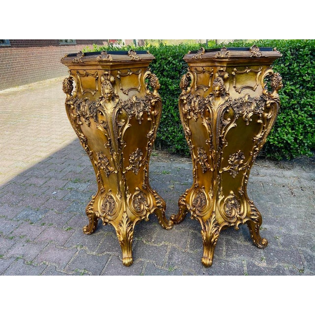 Baroque 1980 Italian Baroque Gold Pedestals - Pair For Sale - Image 3 of 17
