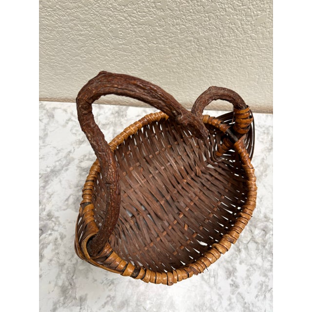 1970s Vintage Asian Rustic Decor Basket With Branch Handle For Sale - Image 5 of 8