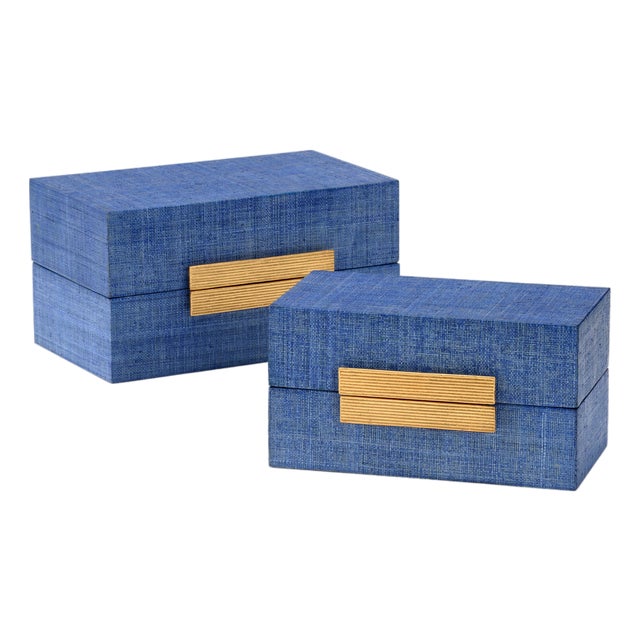 Raffia Boxes - Blueberry, Set of 2 For Sale