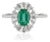 Natural Emerald Pear Diamond Halo Art Deco Ring Size 8 in 14k White Gold For Sale