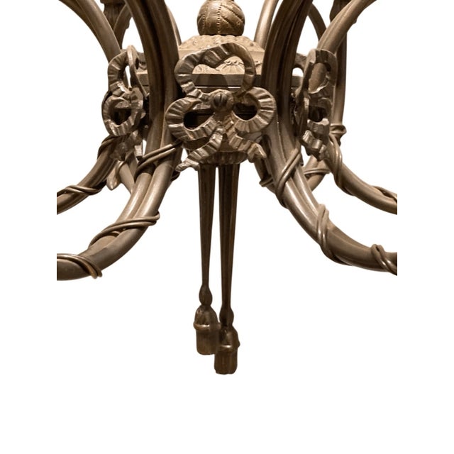 Vintage Bronze Neoclassical Style Chandelier Huanting Horn Design 25” tall 14” wide