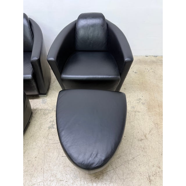 Enzo Luca Art Deco Revival Leather Lounge Chairs and Footrests, 1990s - A Pair For Sale - Image 13 of 18