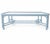 Vintage faux bamboo coffee table with inset glass top, newly refinished in Benjamin Moore Blue Hydrangea, a soft coastal...
