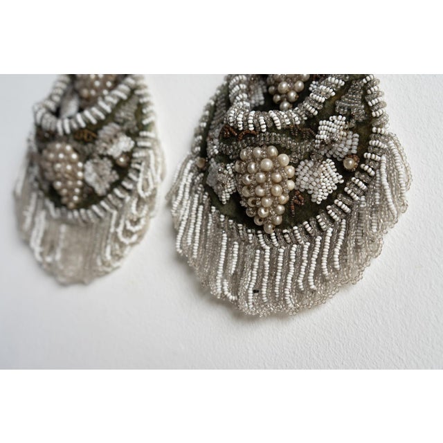 Glass Pair of Antique Victorian Beadwork Wall Pockets, Glass Faux Pearl Beaded Decoration, 19th Century For Sale - Image 7 of 9