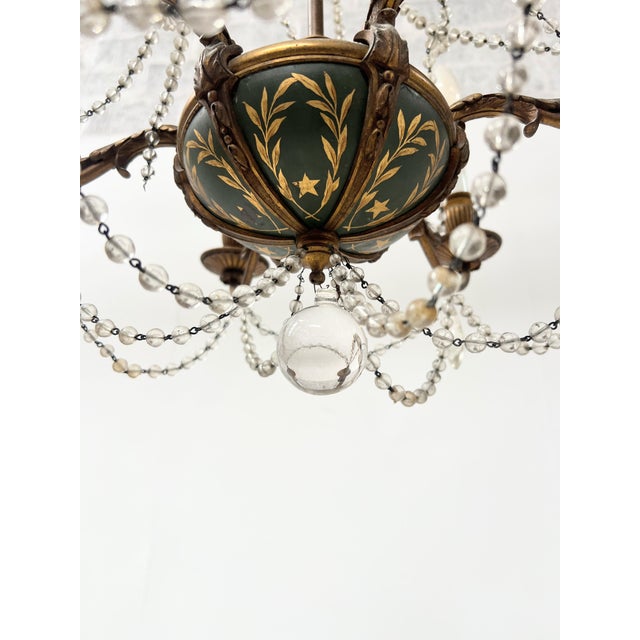 Glass Louis XVI Glass Chandelier with Pearl Garland and Painted Sheet Metal For Sale - Image 7 of 18