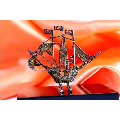 Miniature Caravel in Filigree Silver For Sale - Image 4 of 8