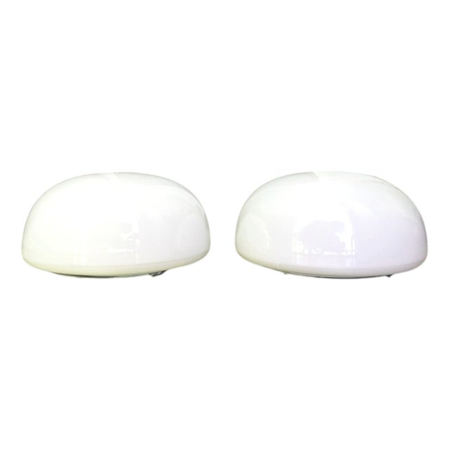Vintage White Opaline Glass Flush Mounts, 1990s, Set of 2 For Sale