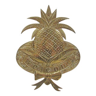 1960s Hollywood Regency Brass Pineapple Welcome Sign For Sale
