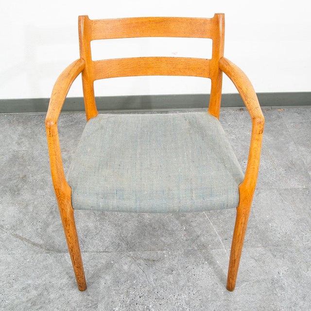 Brown Mid Century Danish Modern Dining Chair Niels j.l Moller #67 Oak Denmark Armchair For Sale - Image 8 of 12
