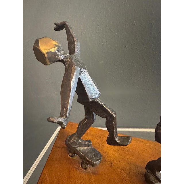 Mid-Century Modern Mid-Century Whimsical Incline Skateboarding Sculpture, Figurative in Metal, Wood For Sale - Image 3 of 10