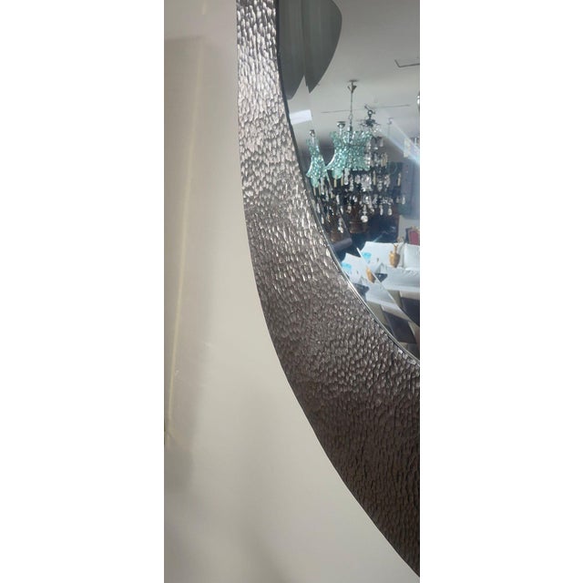 Pair of American Contemporary Hammered Metal Consoles With Mirrors & Marble Tops For Sale - Image 10 of 12