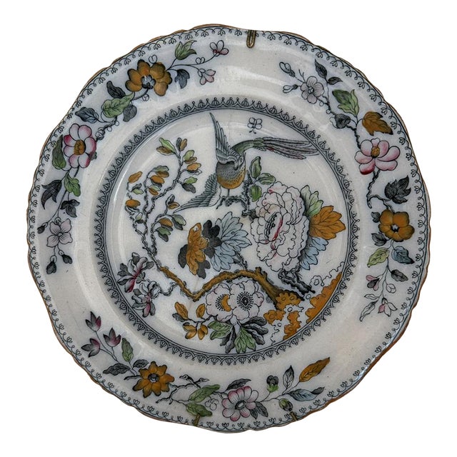 Antique, Early. 20th Century Ashworth Bros Hanley England Ironstone Chinoiserie Bird and Flower Plate For Sale