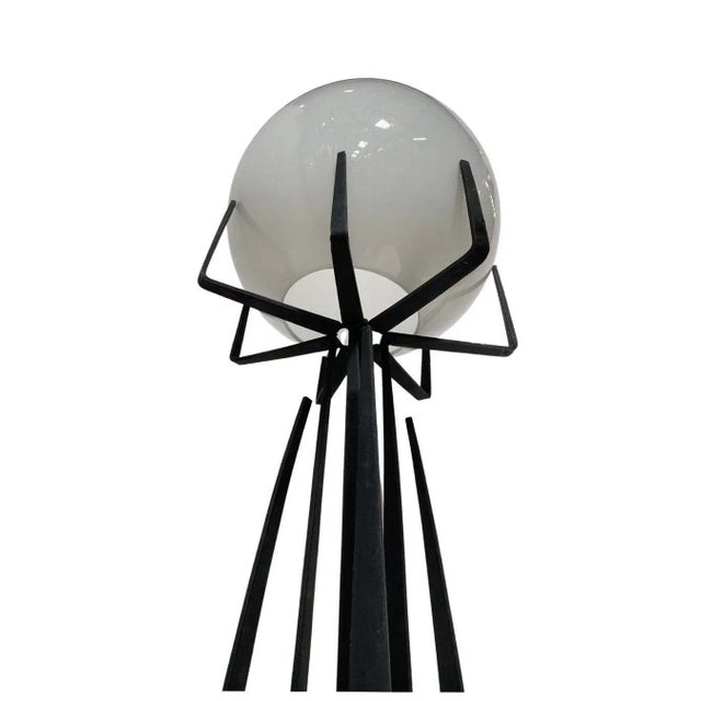 Metal 1960s Brutalist Wrought Iron Sculptural Floor Lamp With Glass Shade by Jean Maylon For Sale - Image 7 of 9