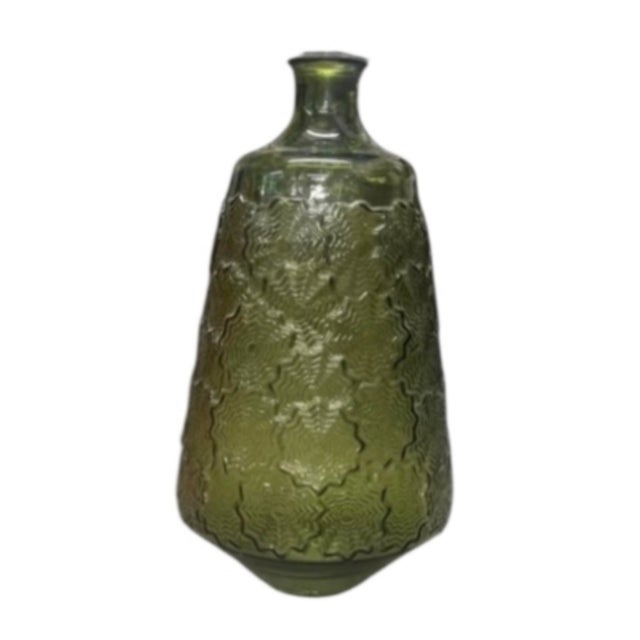 Vintage-Inspired Olive Green Textured Glass Bottle Floor Vase For Sale - Image 4 of 12