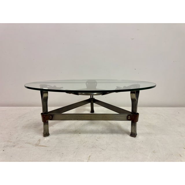 Mid-Century Modern Wrought Iron and Leather Coffee Table by Jean-Pierre Ryckaert, 1960s For Sale - Image 3 of 11
