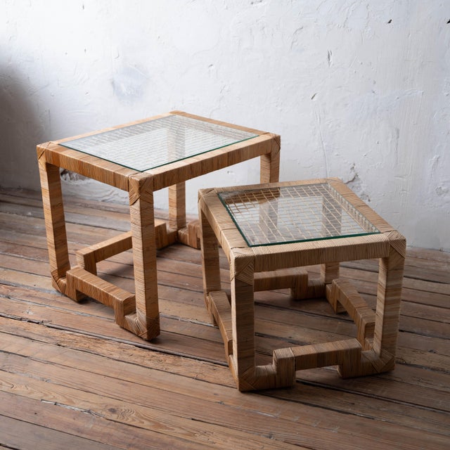 Rattan-Wrapped Nesting Tables Attributed to Bielecky Brothers, c.1970 For Sale - Image 4 of 9