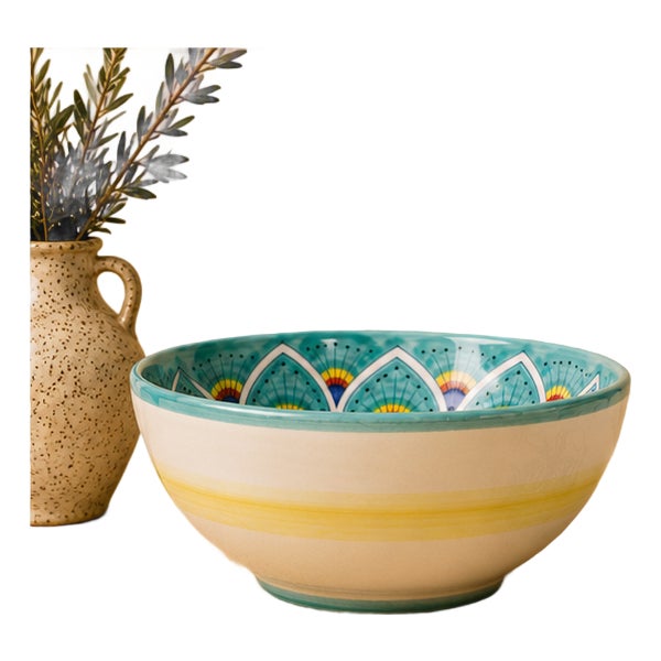 Intreccio Teal Deep Pasta & Soup Bowl | Hand-Painted Italian Pasta Bowl From Deruta For Sale