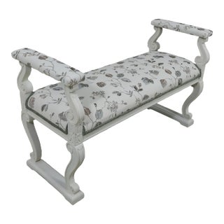 Baroque Style Painted Finish Upholstered Bench For Sale