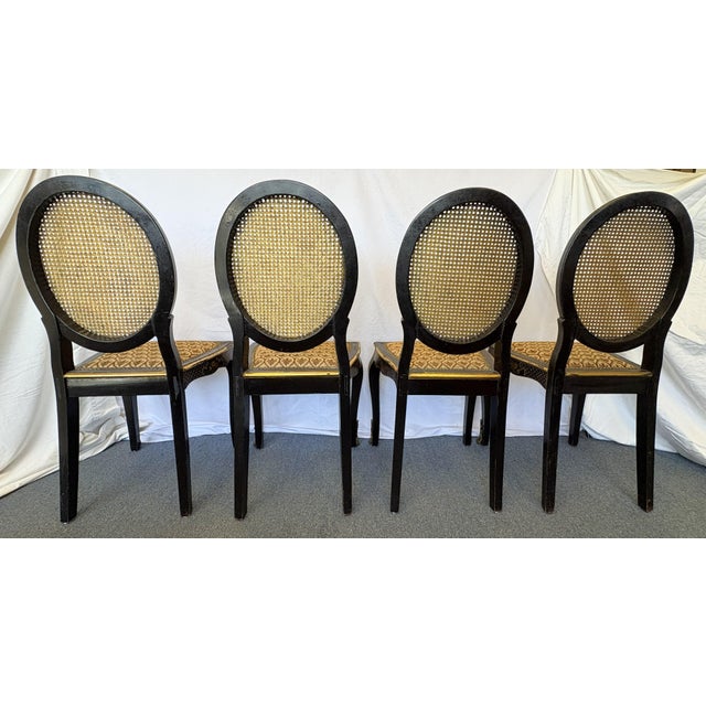 Antique English Chinoiserie Lacquer Chairs With Cane Backs and Brass Sabots- Set of 4 For Sale - Image 10 of 18