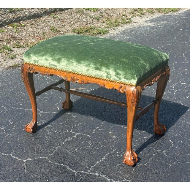 Queen Anne Early 1900s Walnut Queen Anne Bench With Claw and Ball Feet For Sale - Image 3 of 8