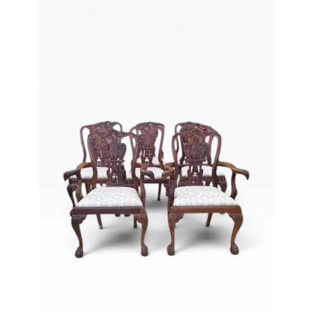 Set of 8 Hand-Carved Phoenix Back Chippendale Dining Chairs — Mahogany, Ball & Claw — Mid Century Revival For Sale In Miami - Image 6 of 18