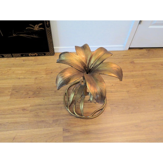 Arthur Court Rare Vintage Arthur Court Verdigris Gilt and Glass Lily Flower Side Table/Single For Sale - Image 4 of 7