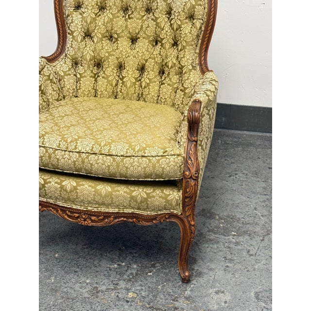 Mid 20th Century Louis XV Style Tufted Bergère Armchair, Vintage For Sale - Image 5 of 12
