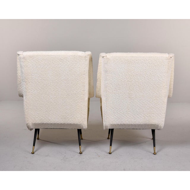 Mid-Century Modern Italian Mid Century Chairs With Nubby White Fabric and Brass Tipped Legs - Pair For Sale - Image 3 of 12