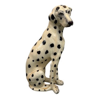 Large Mid-Century Dalmatian Dog Sculpture Hand-Painted Ceramic Figure For Sale
