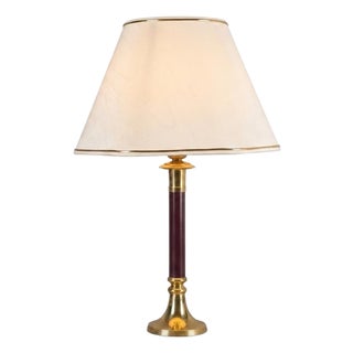 Vintage Brass Table Lamp with Burgundy Column, 1950s For Sale