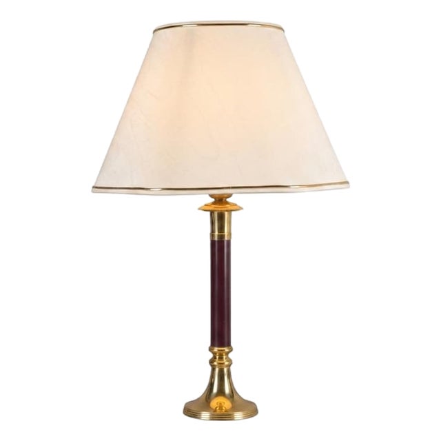 Vintage Brass Table Lamp with Burgundy Column, 1950s For Sale