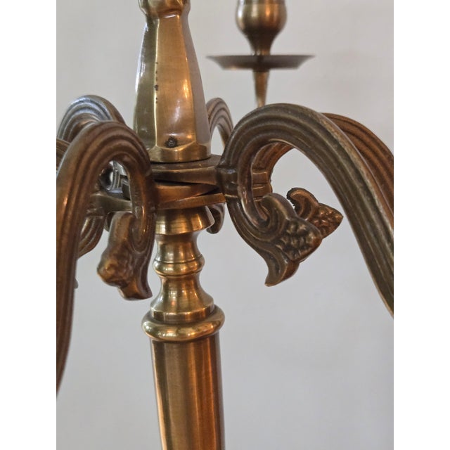 Late 20th Century Vintage Brass 6 Arm 7 Candle Candelabra Made in India Ornate Taper Holder 17.5in For Sale - Image 5 of 8