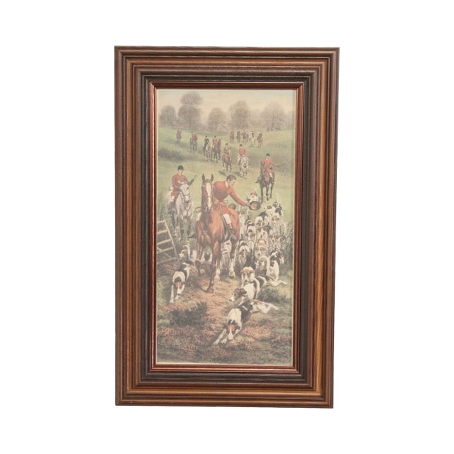 Vintage English Fox Hunt Lithograph Print, Custom Framed For Sale