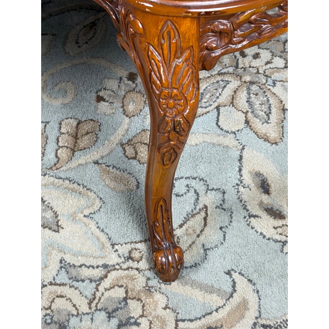 Vintage French Provincial Marquetry Inlay Serpentine Kidney Coffee Table With Glass Top For Sale - Image 11 of 12