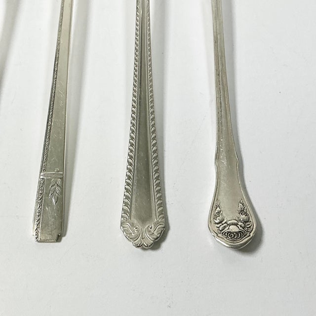 Vintage Boho Chic Hollywood Regency Coastal Eclectic Silverplate Seafood Forks - Set of 4 For Sale - Image 6 of 8