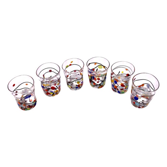 Murano Glasses in Crystal and Colored Spots from YourMurano, Set of 6 For Sale