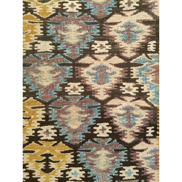 Vintage Persian Qazvin Tribal Kilim Runner, Handwoven Allover Paisley Pattern, Brown & Ivory, 4’ x 18’ For Sale - Image 15 of 17
