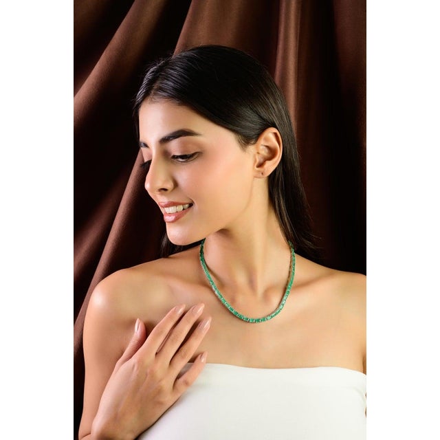 Not Yet Made - Made To Order 33.44ct Natural Emerald Tennis Necklace in 925 Silver for Her For Sale - Image 5 of 13