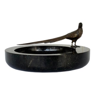 Antique Art Deco Black Marble and Pheasant Bowl For Sale