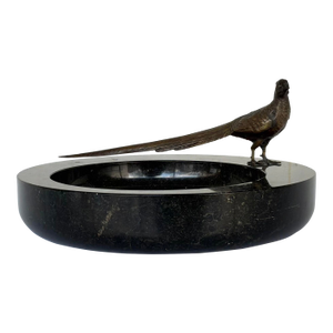 Antique Art Deco Black Marble and Pheasant Bowl