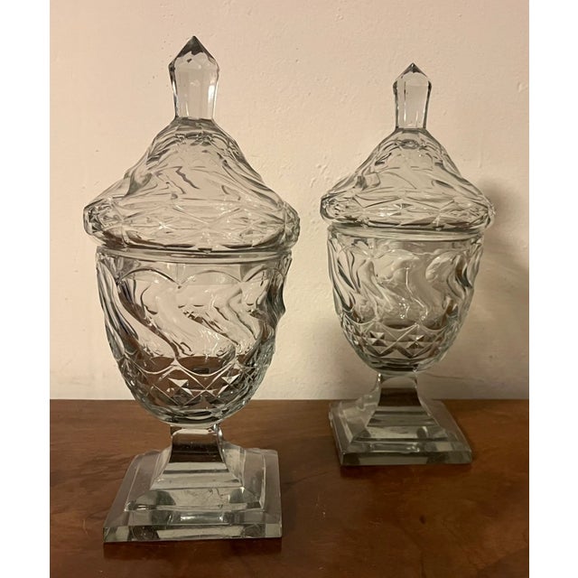English Antique 18th Century George III Anglo Irish Cut Crystal Glass Chestnut Urns - a Pair For Sale - Image 3 of 12