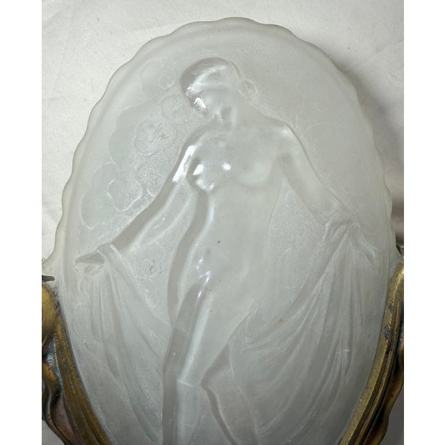 Antique Muller Freres Luniville Nymphs Bronze Glass Wall Sconces Fixtures - a Pair For Sale - Image 9 of 13