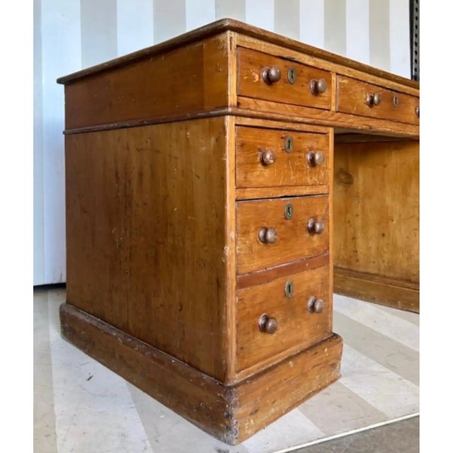 Beautiful 19th Century Country English Pine and Tooled Leather Pedestal Desk For Sale - Image 4 of 5