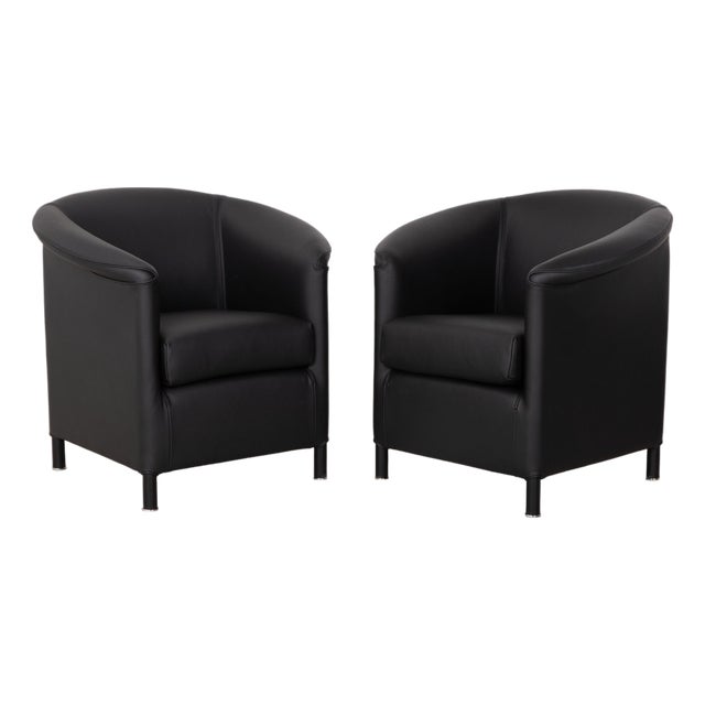 Black Aura Leather Armchairs by Paolo Piva for Wittmann, Set of 2 For Sale