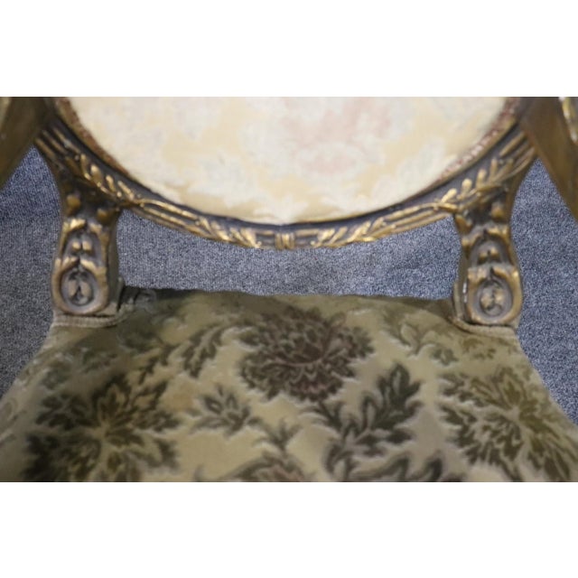 Gold Pair Louis XVI Gilt Frame Upholstered Armchairs For Sale - Image 8 of 12
