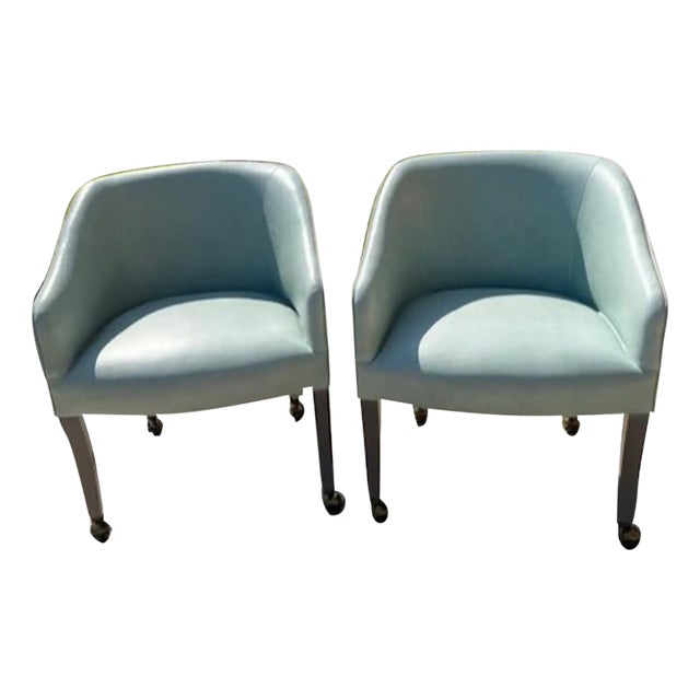 Custom Light Blue Leather Game Chairs-a Pair For Sale