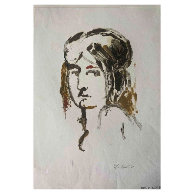Leo Guida, Portrait, Original Mixed Media, 1961 For Sale