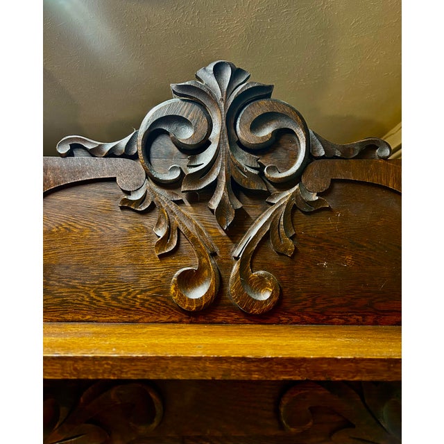 Antique Victorian Carved Tiger Oak Wood Buffet With Mirror For Sale - Image 9 of 12