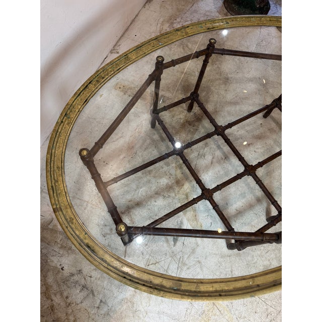Mid-Century Faux Bamboo Brass & Glass Coffee Table, Attributed to Baker For Sale In Los Angeles - Image 6 of 6